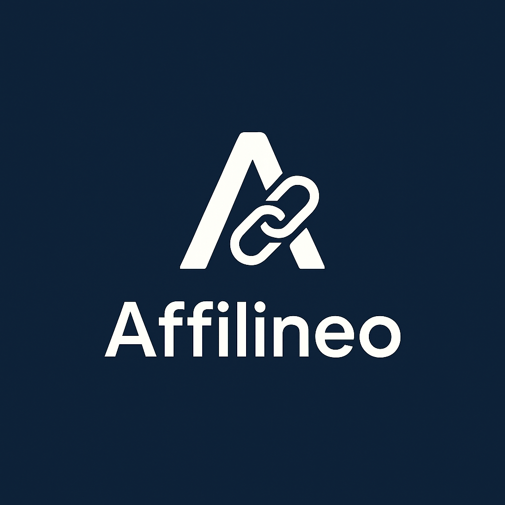 Affilineo logo with stylized A and chain link symbol on dark navy background